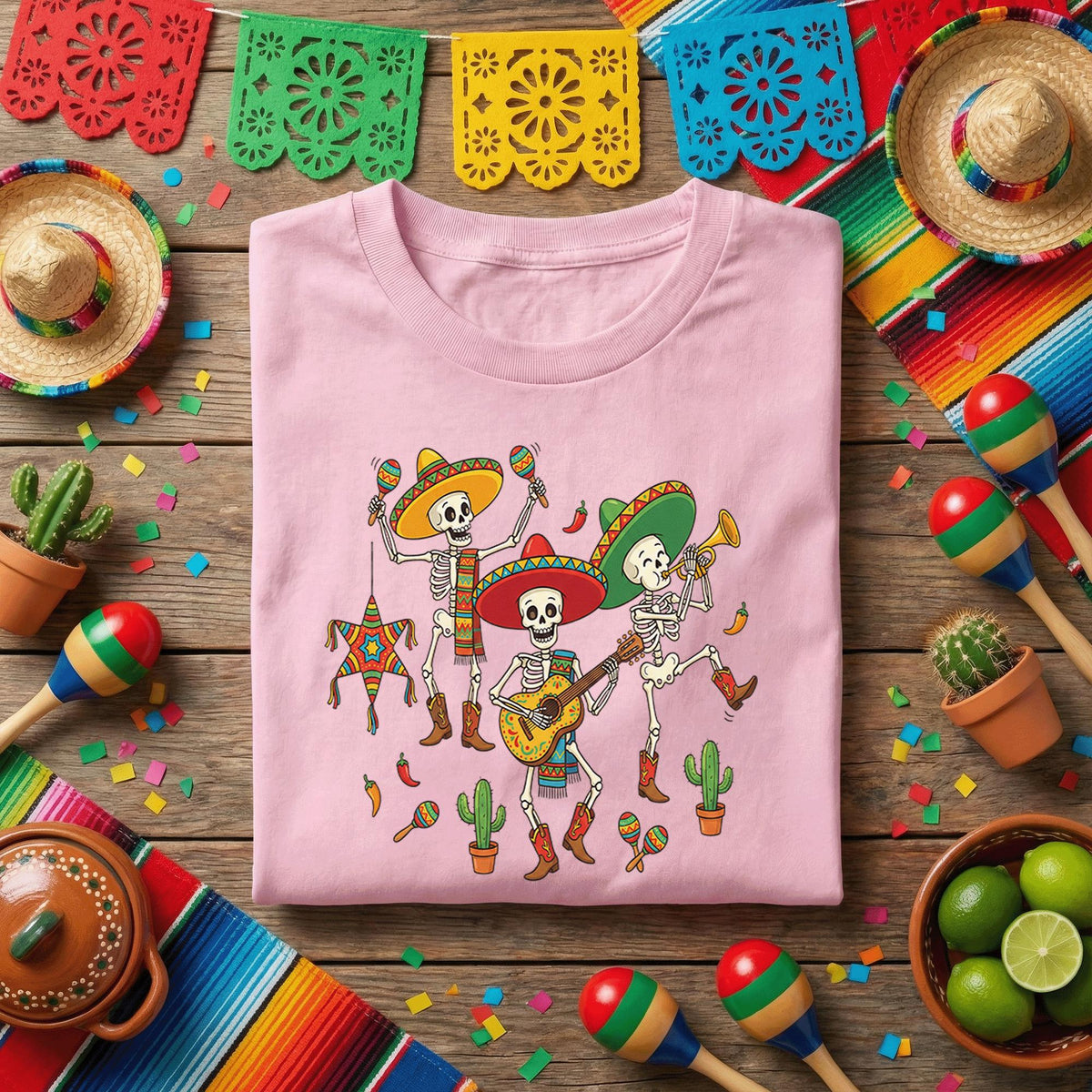 Cinco De Mayo Dancing Skeleton Shirt Funny Mariachi Skeleton Fiesta Tee, Day of the Dead Music Skeleton Shirt, Mexican Party Tee