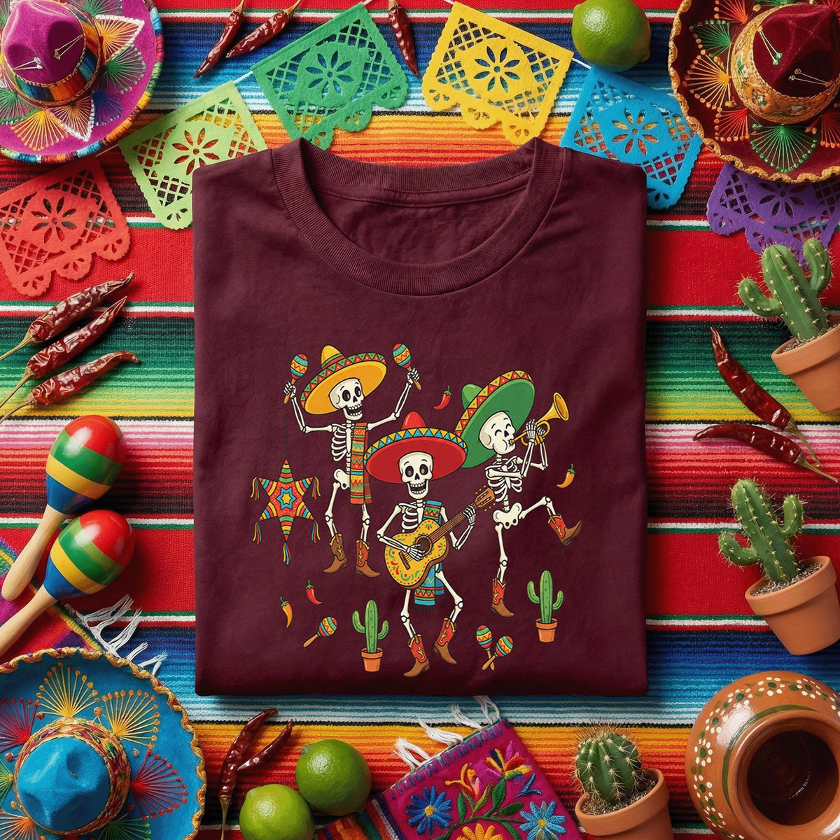 Cinco De Mayo Dancing Skeleton Shirt Funny Mariachi Skeleton Fiesta Tee, Day of the Dead Music Skeleton Shirt, Mexican Party Tee