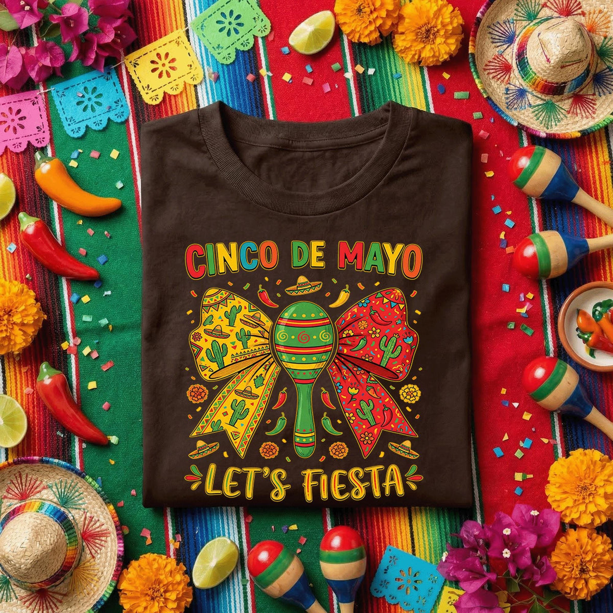 Cinco De Mayo Lets Fiesta Shirt Funny Mexican Fiesta Maracas Tee, Colorful Sombrero Party Shirt, Cinco De Mayo Celebration Tee