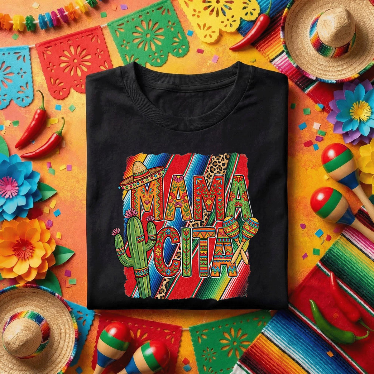 Mamacita Cinco De Mayo Shirt Mexican Fiesta Mama Tee, Funny Taco Fiesta Mom Shirt, Colorful Serape Cactus Maracas Party Shirt