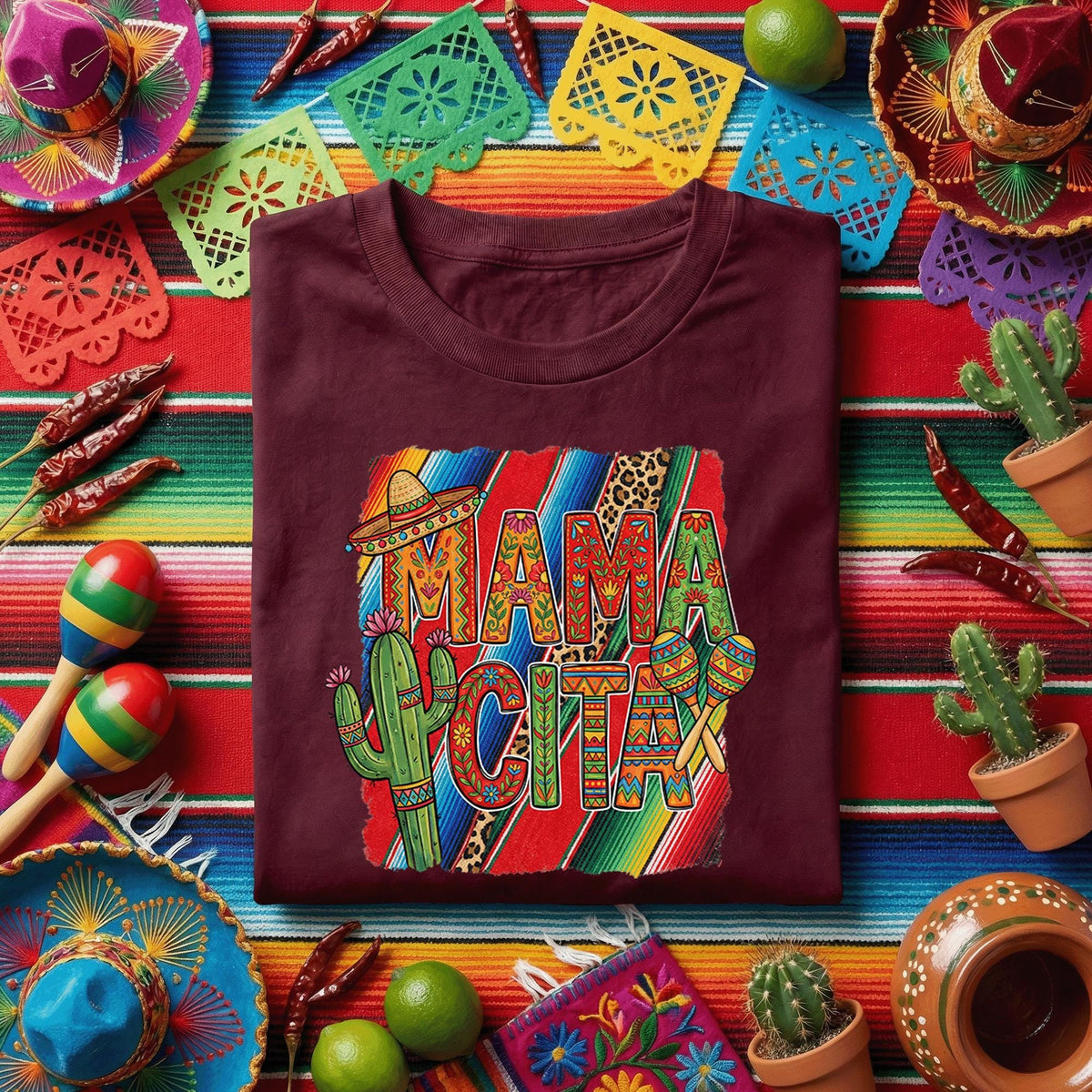 Mamacita Cinco De Mayo Shirt Mexican Fiesta Mama Tee, Funny Taco Fiesta Mom Shirt, Colorful Serape Cactus Maracas Party Shirt