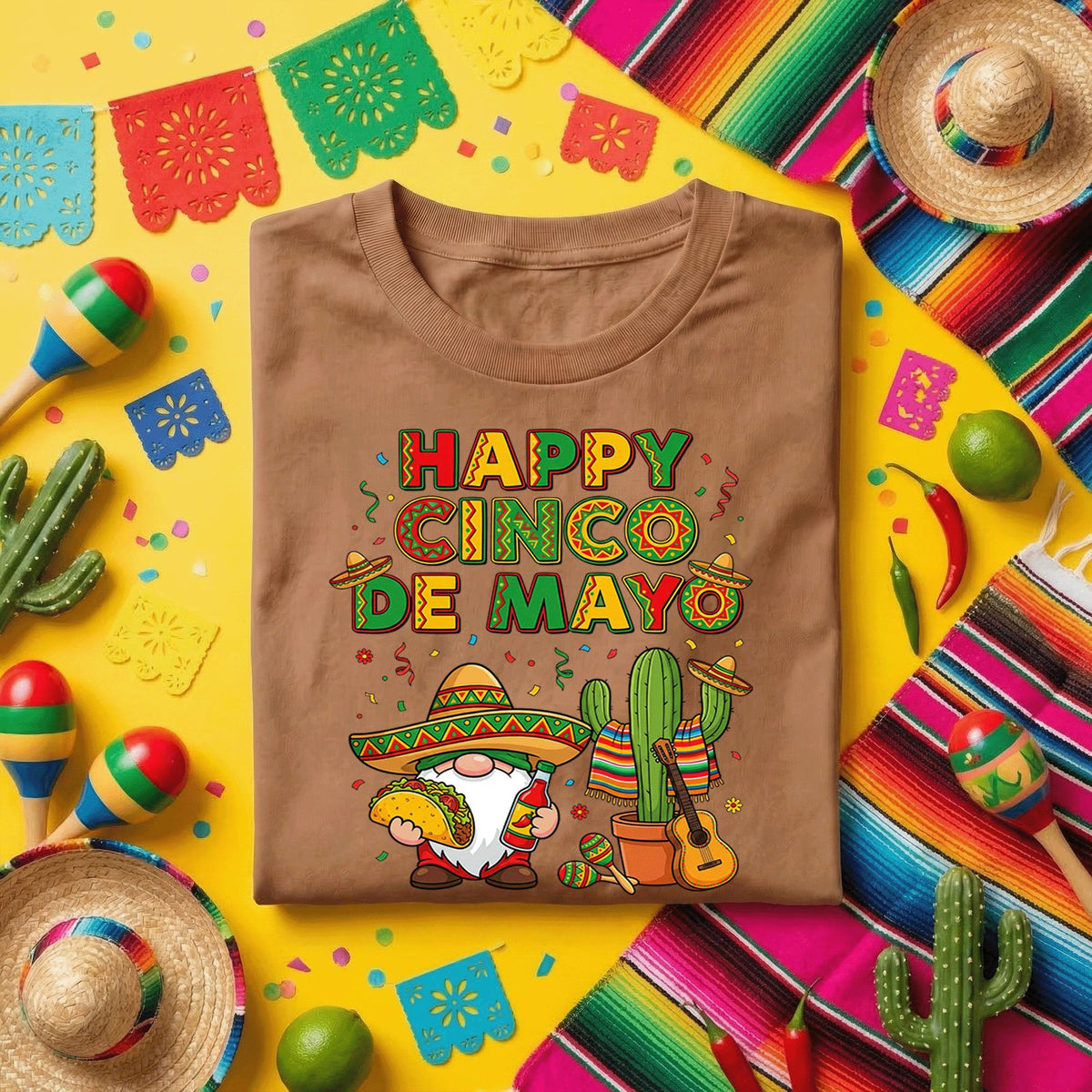 Happy Cinco De Mayo Gnome Shirt Funny Mexican Fiesta Gnome Tee, Taco Sombrero Cactus Party Shirt, Cinco De Mayo Celebration Tee