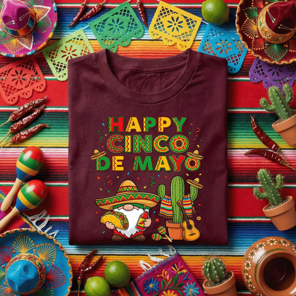 Happy Cinco De Mayo Gnome Shirt Funny Mexican Fiesta Gnome Tee, Taco Sombrero Cactus Party Shirt, Cinco De Mayo Celebration Tee