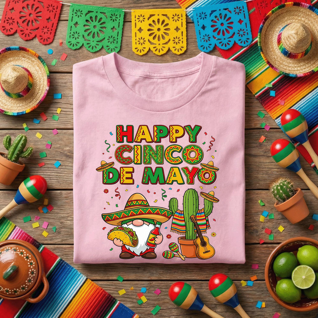 Happy Cinco De Mayo Gnome Shirt Funny Mexican Fiesta Gnome Tee, Taco Sombrero Cactus Party Shirt, Cinco De Mayo Celebration Tee