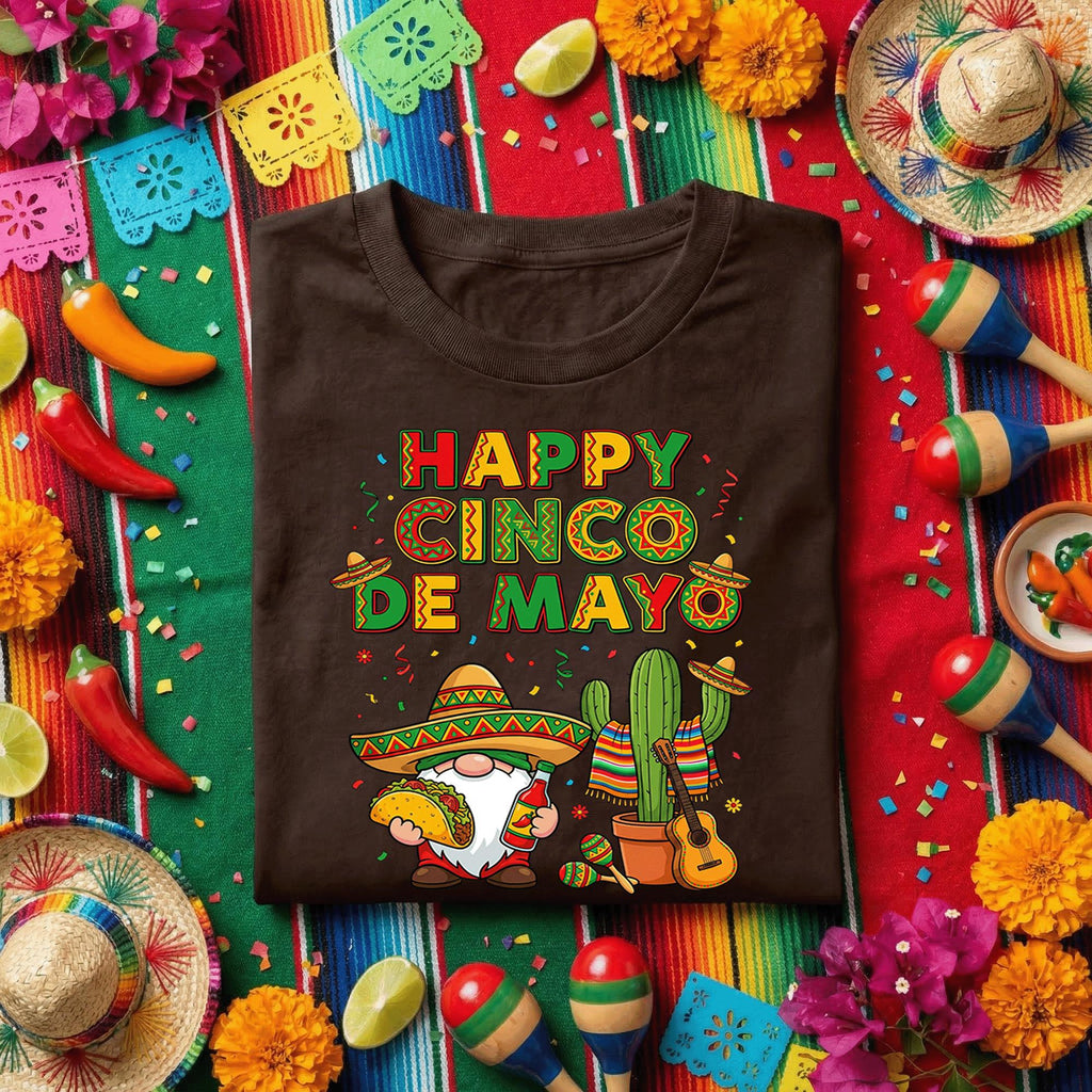 Happy Cinco De Mayo Gnome Shirt Funny Mexican Fiesta Gnome Tee, Taco Sombrero Cactus Party Shirt, Cinco De Mayo Celebration Tee