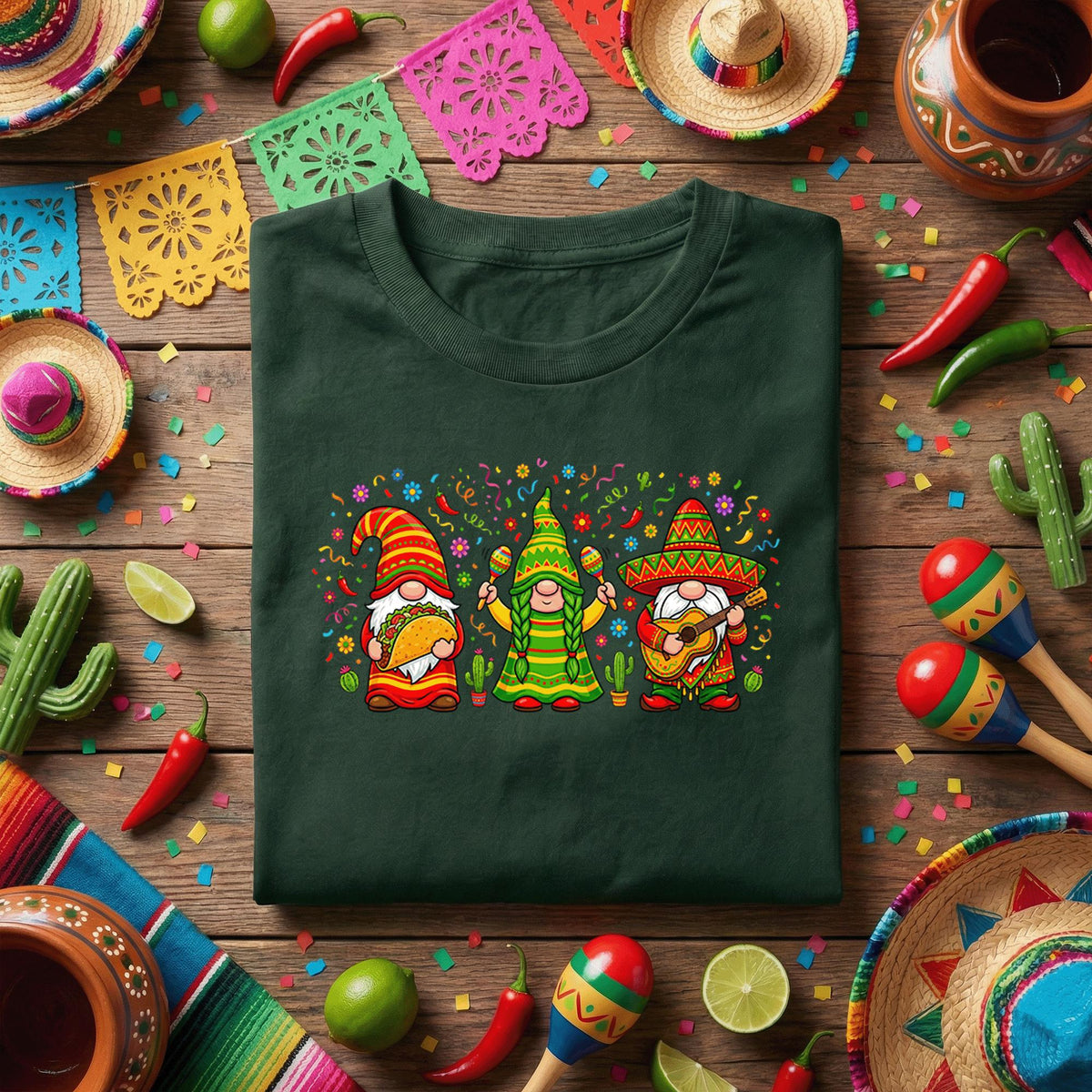 Cinco De Mayo Gnome Trio Shirt Funny Fiesta Gnomes Tee, Mexican Taco Guitar Maracas Gnome Shirt, Cute Cinco De Mayo Party Tee