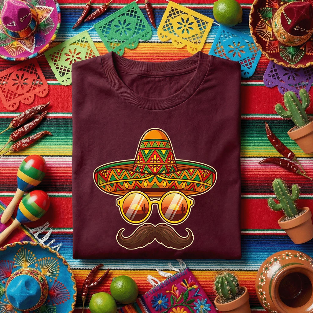 Cinco De Mayo Sombrero Mustache Shirt Funny Mexican Fiesta Sunglasses Tee, Cool Mexican Party Hat Shirt, Cinco De Mayo Party Tee