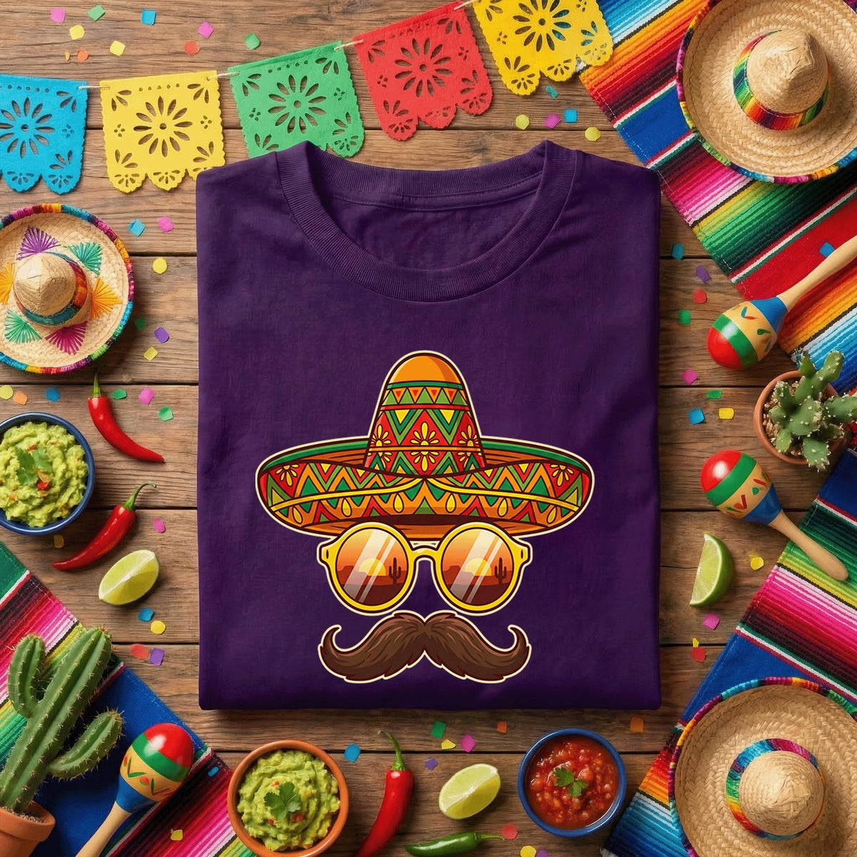 Cinco De Mayo Sombrero Mustache Shirt Funny Mexican Fiesta Sunglasses Tee, Cool Mexican Party Hat Shirt, Cinco De Mayo Party Tee
