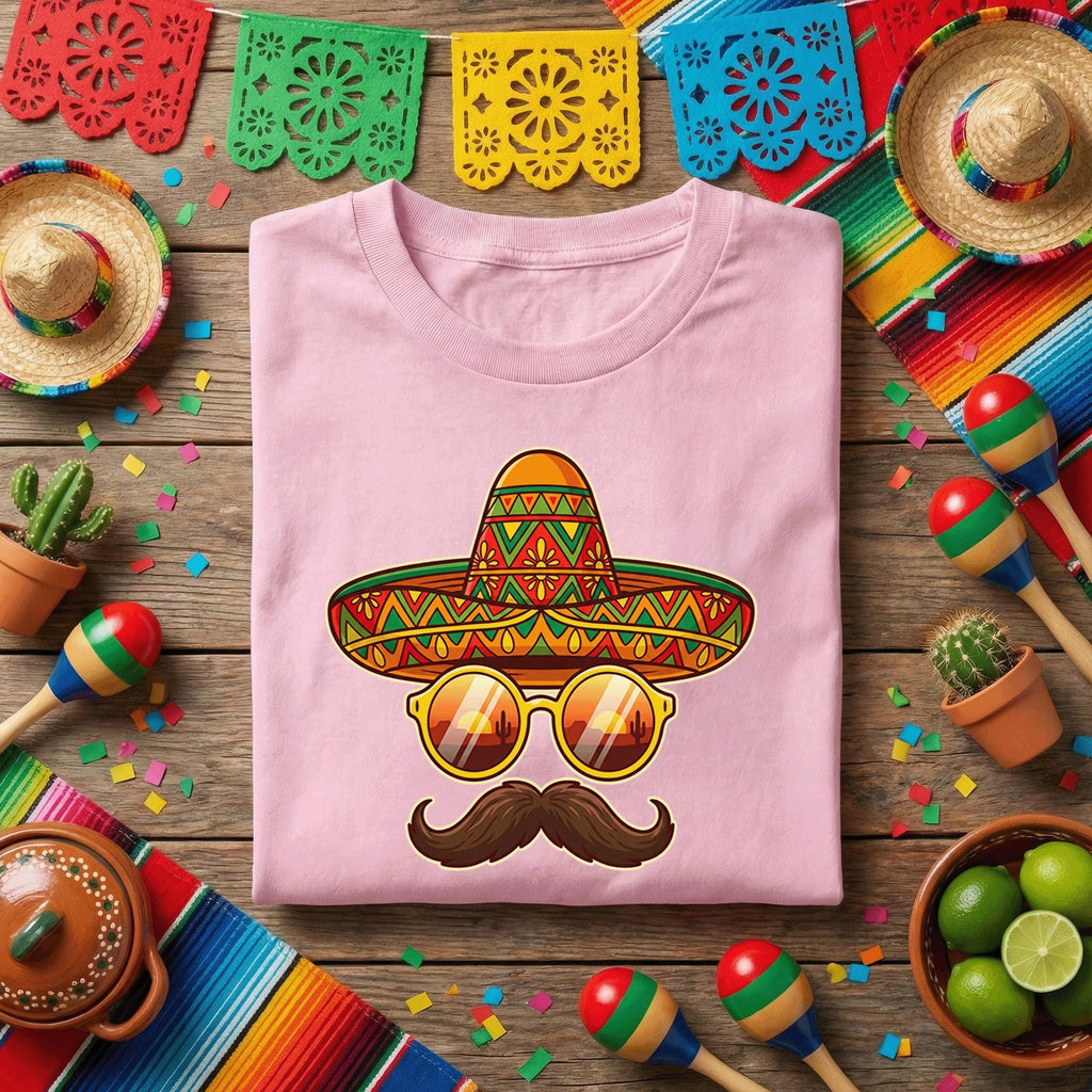Cinco De Mayo Sombrero Mustache Shirt Funny Mexican Fiesta Sunglasses Tee, Cool Mexican Party Hat Shirt, Cinco De Mayo Party Tee