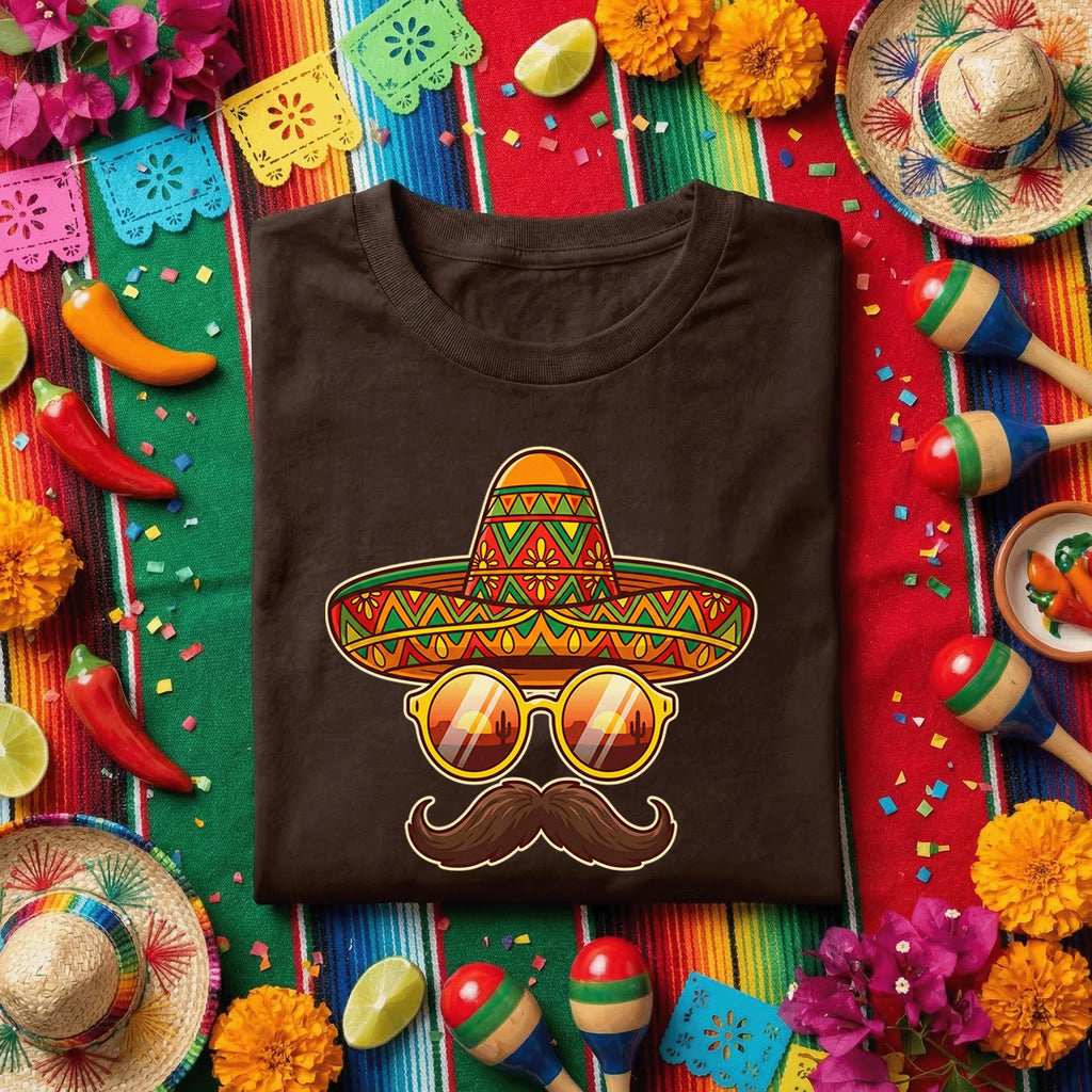 Cinco De Mayo Sombrero Mustache Shirt Funny Mexican Fiesta Sunglasses Tee, Cool Mexican Party Hat Shirt, Cinco De Mayo Party Tee