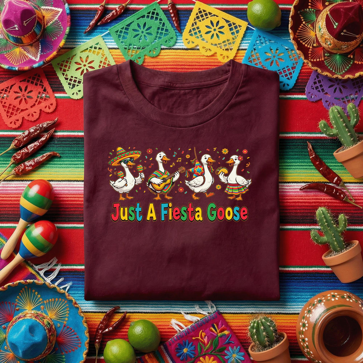 Just A Fiesta Goose Shirt Funny Cinco De Mayo Goose Tee, Mexican Fiesta Dancing Goose Shirt, Cute Taco Party Goose Tee