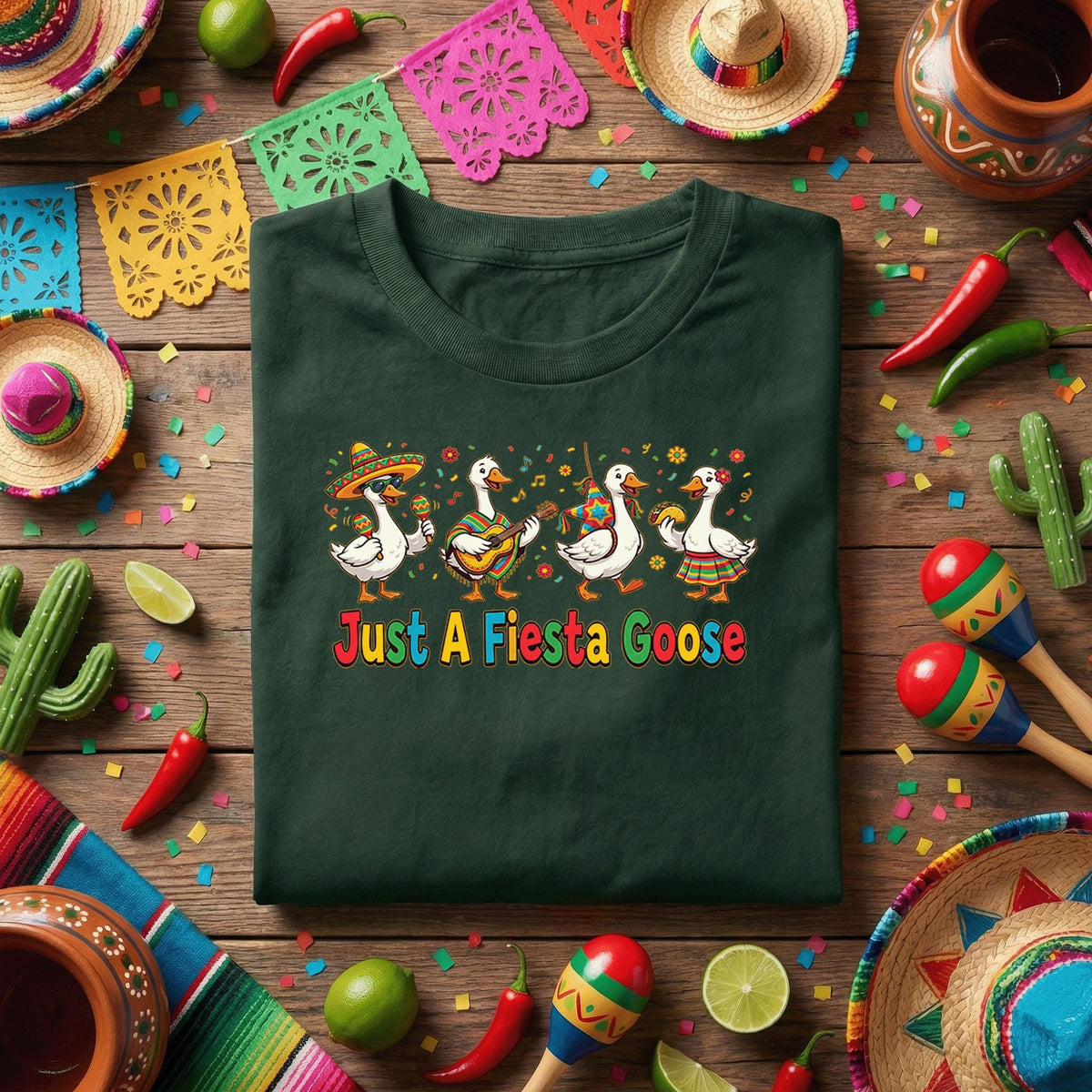 Just A Fiesta Goose Shirt Funny Cinco De Mayo Goose Tee, Mexican Fiesta Dancing Goose Shirt, Cute Taco Party Goose Tee