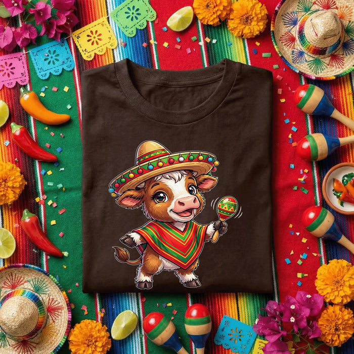 Cinco De Mayo Baby Cow Shirt Cute Fiesta Cow Sombrero Tee, Funny Mexican Fiesta Calf With Maracas Shirt