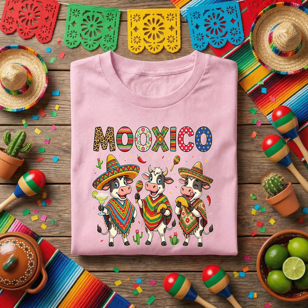 MooXico Cinco De Mayo Cow Shirt Funny Fiesta Cow Trio Tee, Mexican Sombrero Cow Taco Margarita Party Shirt, Cute Cinco De Mayo Tee