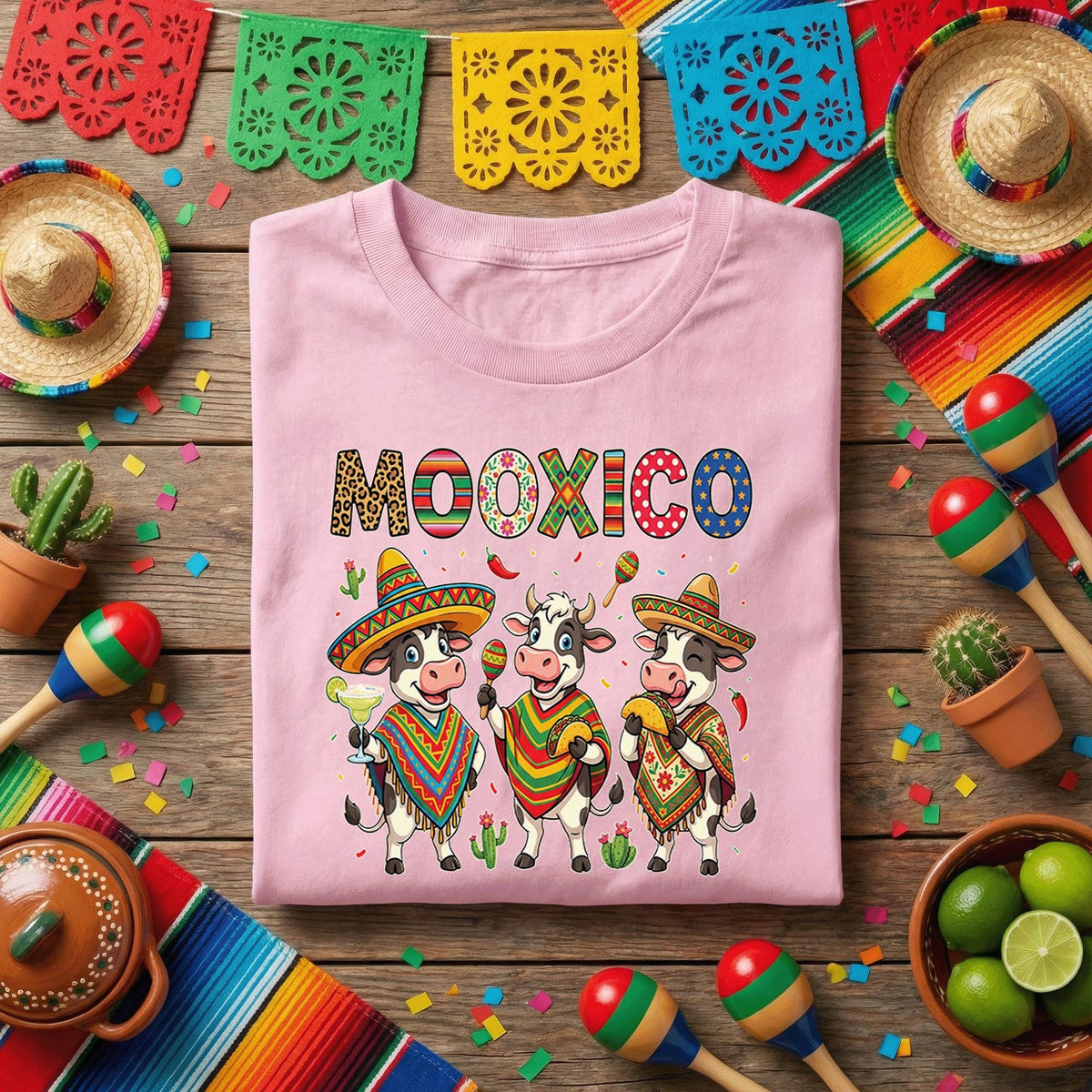 MooXico Cinco De Mayo Cow Shirt Funny Fiesta Cow Trio Tee, Mexican Sombrero Cow Taco Margarita Party Shirt, Cute Cinco De Mayo Tee