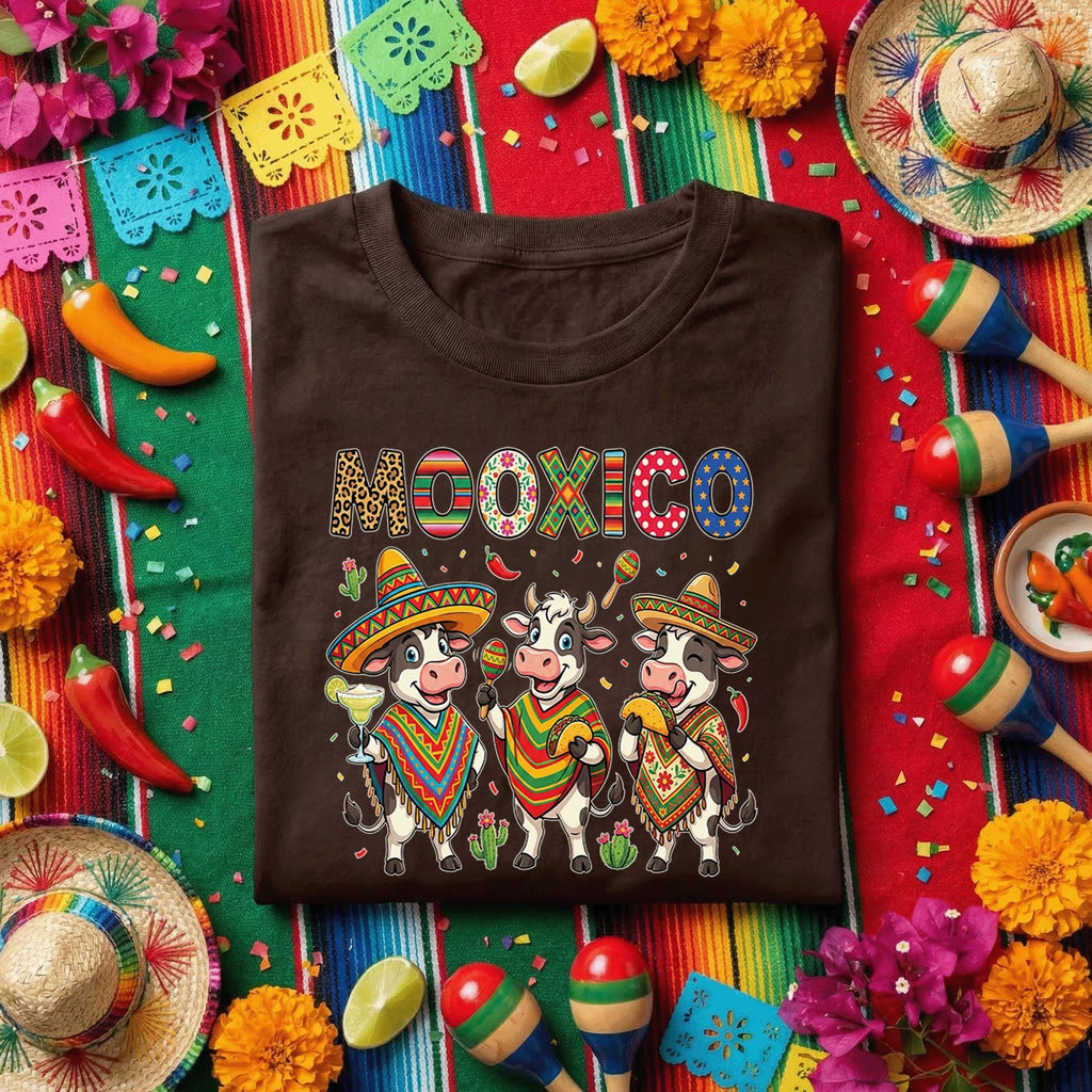 MooXico Cinco De Mayo Cow Shirt Funny Fiesta Cow Trio Tee, Mexican Sombrero Cow Taco Margarita Party Shirt, Cute Cinco De Mayo Tee