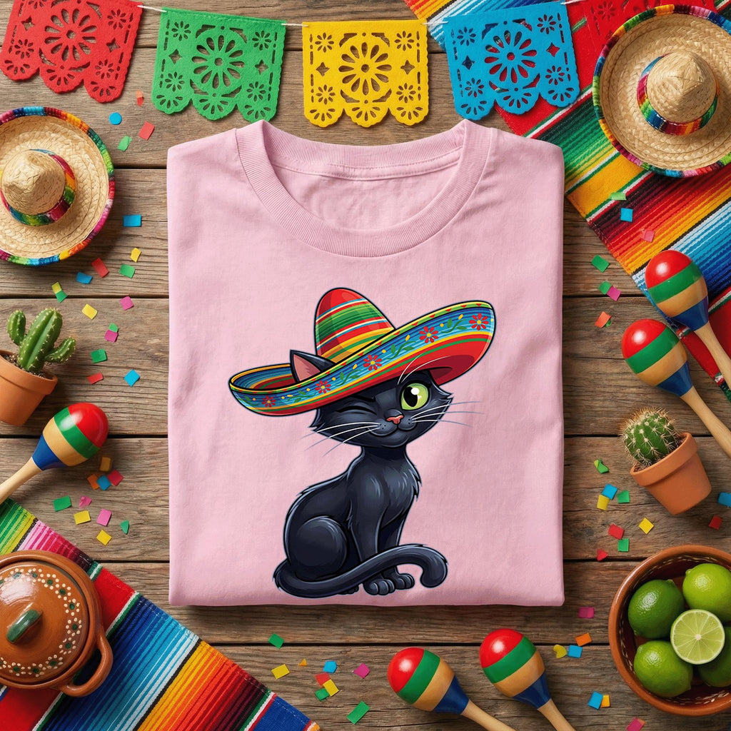 Cinco De Mayo Cat Shirt Cute Sombrero Cat Tee, Funny Mexican Fiesta Kitty Shirt, Winking Cat With Sombrero Party Tee