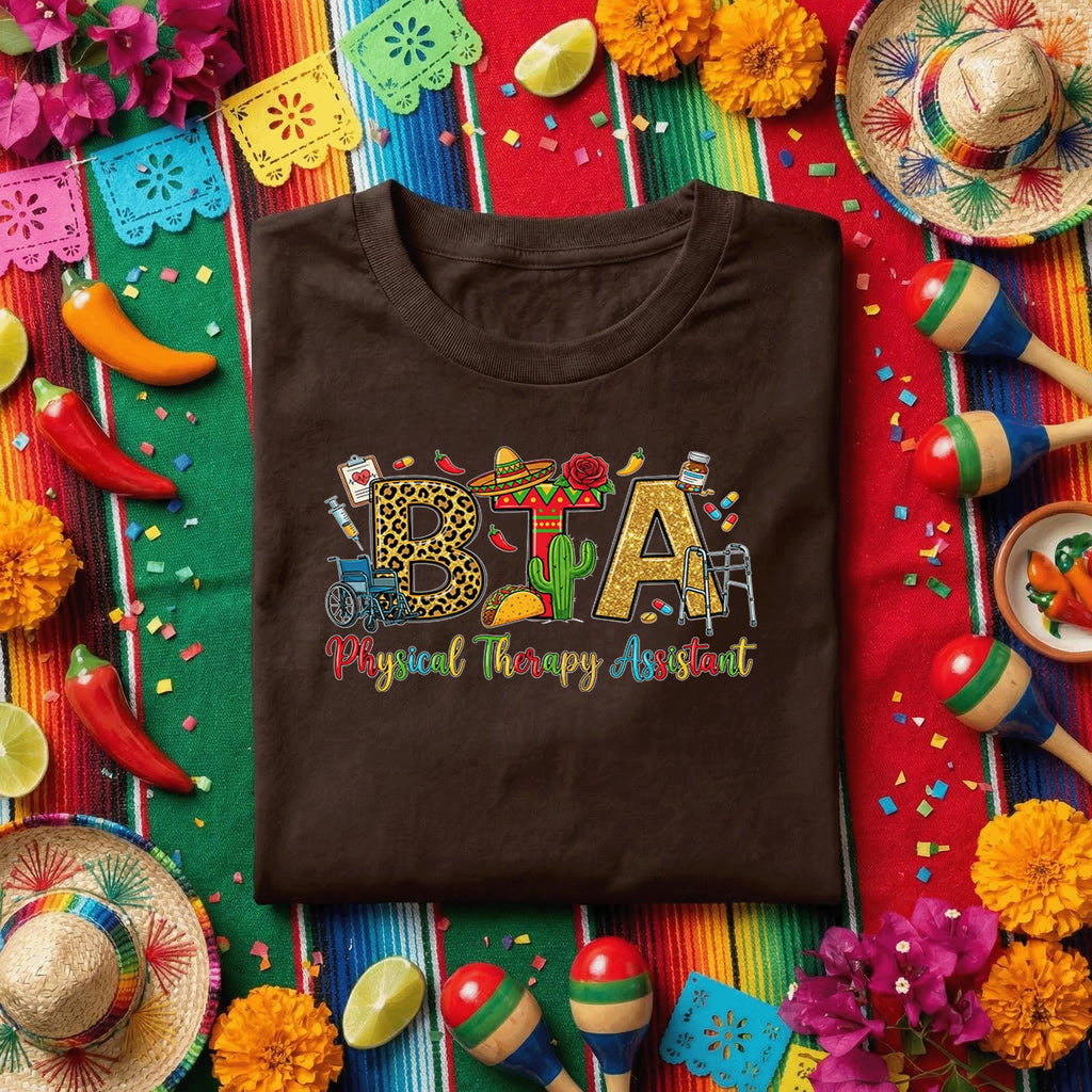 Cinco De Mayo PTA Shirt Physical Therapy Assistant Tee, Funny Fiesta Physical Therapy Shirt With Sombrero Cactus Taco, PTA Pride Tee