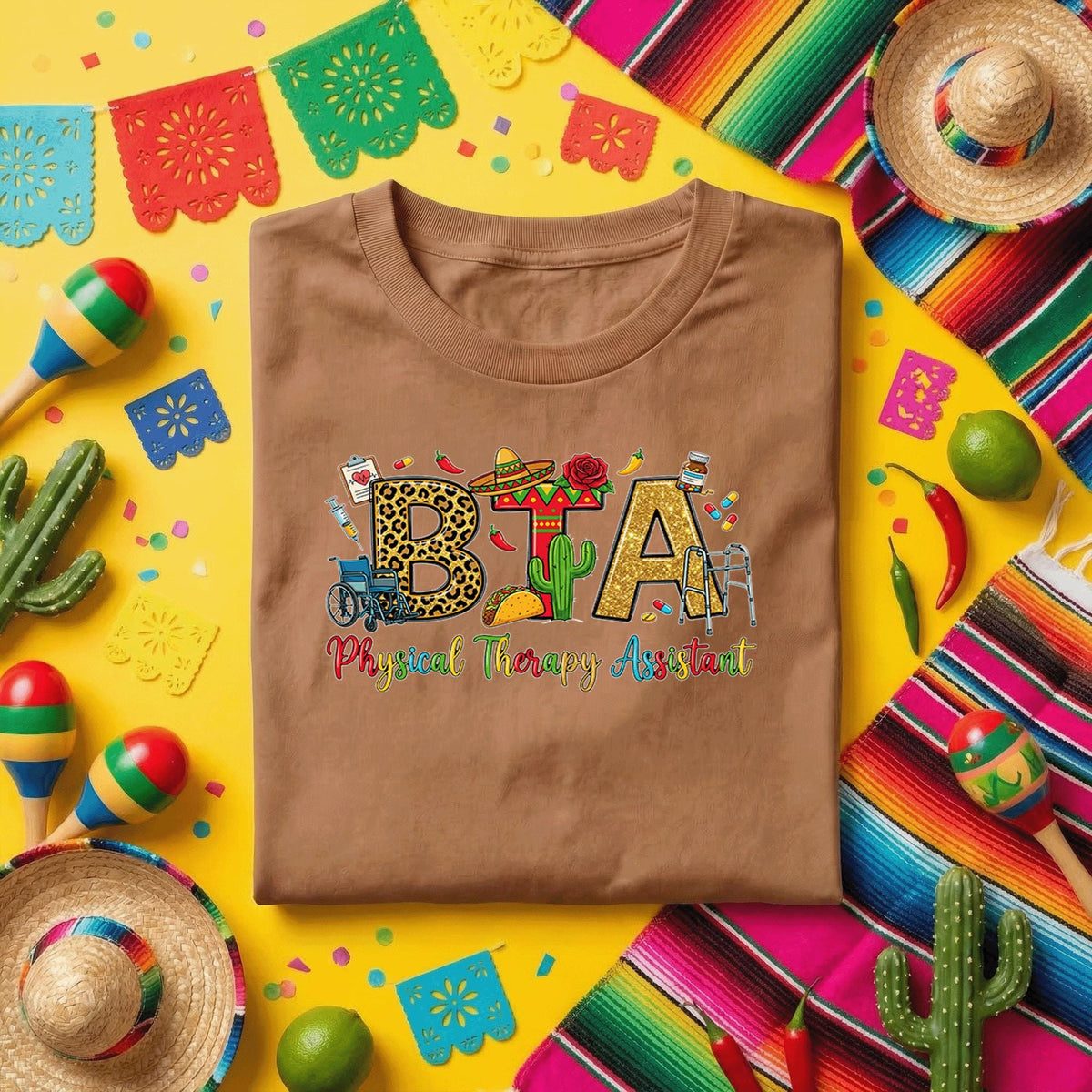 Cinco De Mayo PTA Shirt Physical Therapy Assistant Tee, Funny Fiesta Physical Therapy Shirt With Sombrero Cactus Taco, PTA Pride Tee