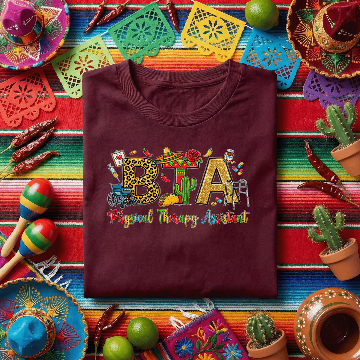 Cinco De Mayo PTA Shirt Physical Therapy Assistant Tee, Funny Fiesta Physical Therapy Shirt With Sombrero Cactus Taco, PTA Pride Tee
