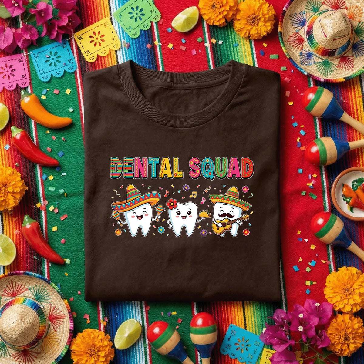 Dental Squad Cinco De Mayo Shirt Funny Dentist Team Fiesta Tee, Cute Tooth Characters With Sombrero Dental Office Party Shirt