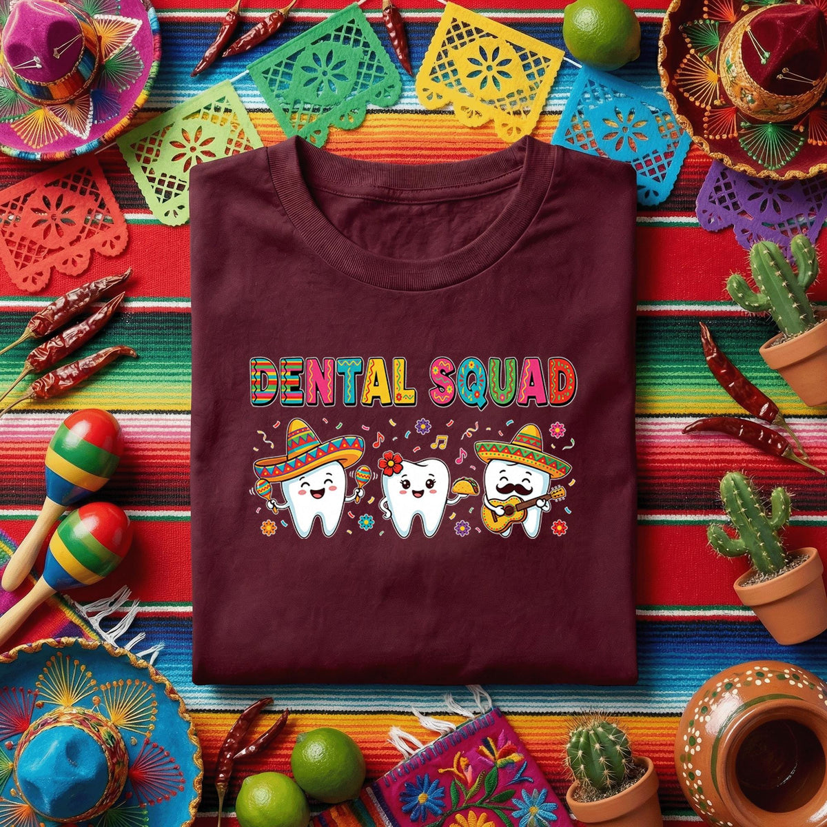 Dental Squad Cinco De Mayo Shirt Funny Dentist Team Fiesta Tee, Cute Tooth Characters With Sombrero Dental Office Party Shirt