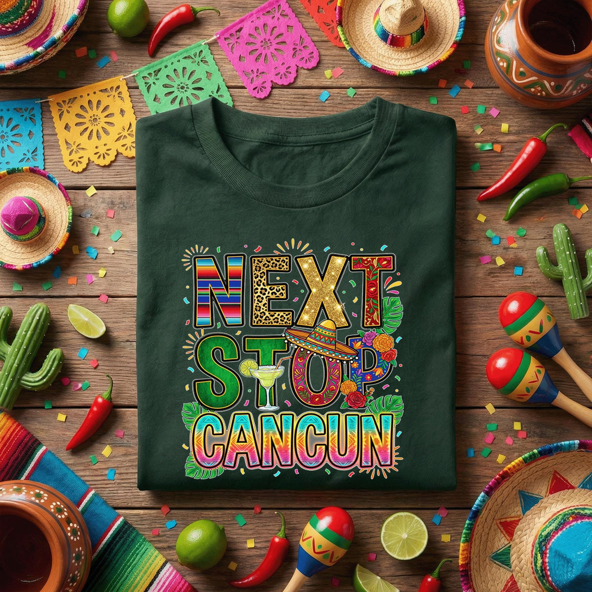 Next Stop Cancun Cinco De Mayo Shirt Funny Mexico Vacation Fiesta Tee, Cancun Trip Party Shirt Margarita Lover Travel Shirt