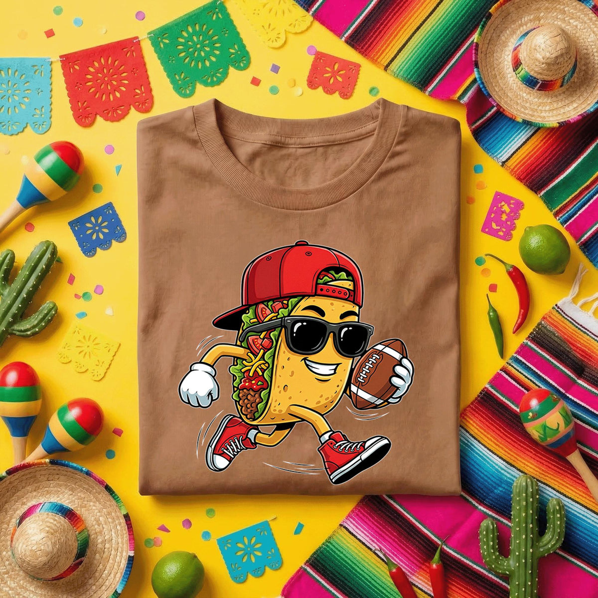 Funny Taco Football Shirt Cinco De Mayo Taco Running Back Tee Mexican Fiesta Taco Lover Football Fan Shirt Sports Food