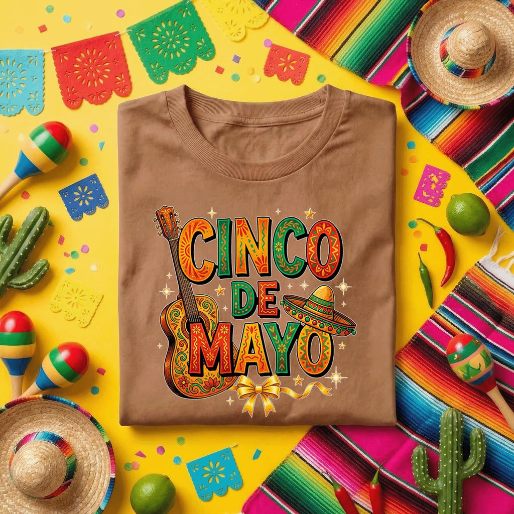 Guitar Cinco De Mayo Shirt Mexican Fiesta Music Tee Sombrero Mariachi Party Shirt Cinco De Mayo Celebration Tee
