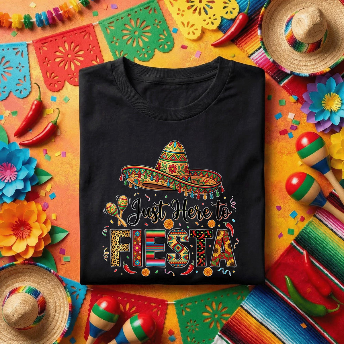 Just Here For The Fiesta Shirt Cinco De Mayo Party Tee Mexican Fiesta Shirt Sombrero Maracas Tee Funny Cinco De Mayo Shirt