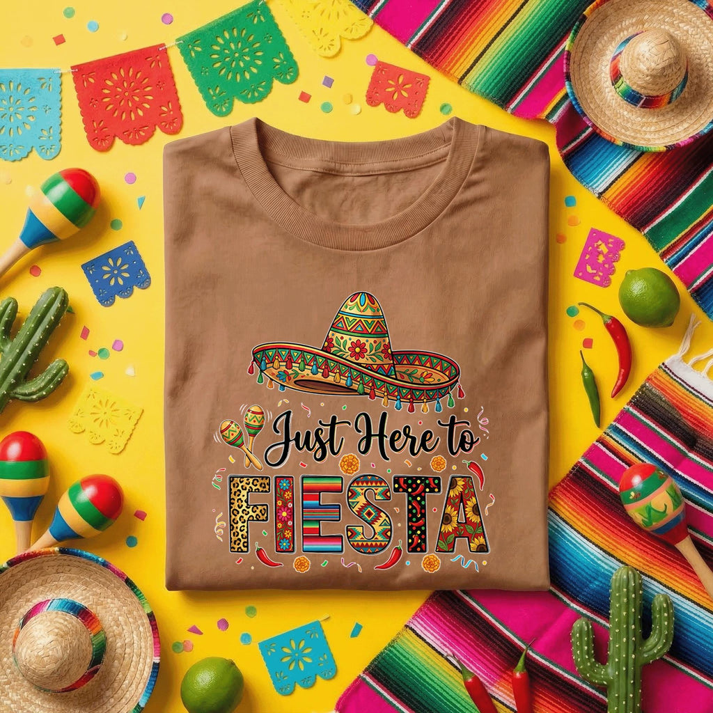 Just Here For The Fiesta Shirt Cinco De Mayo Party Tee Mexican Fiesta Shirt Sombrero Maracas Tee Funny Cinco De Mayo Shirt