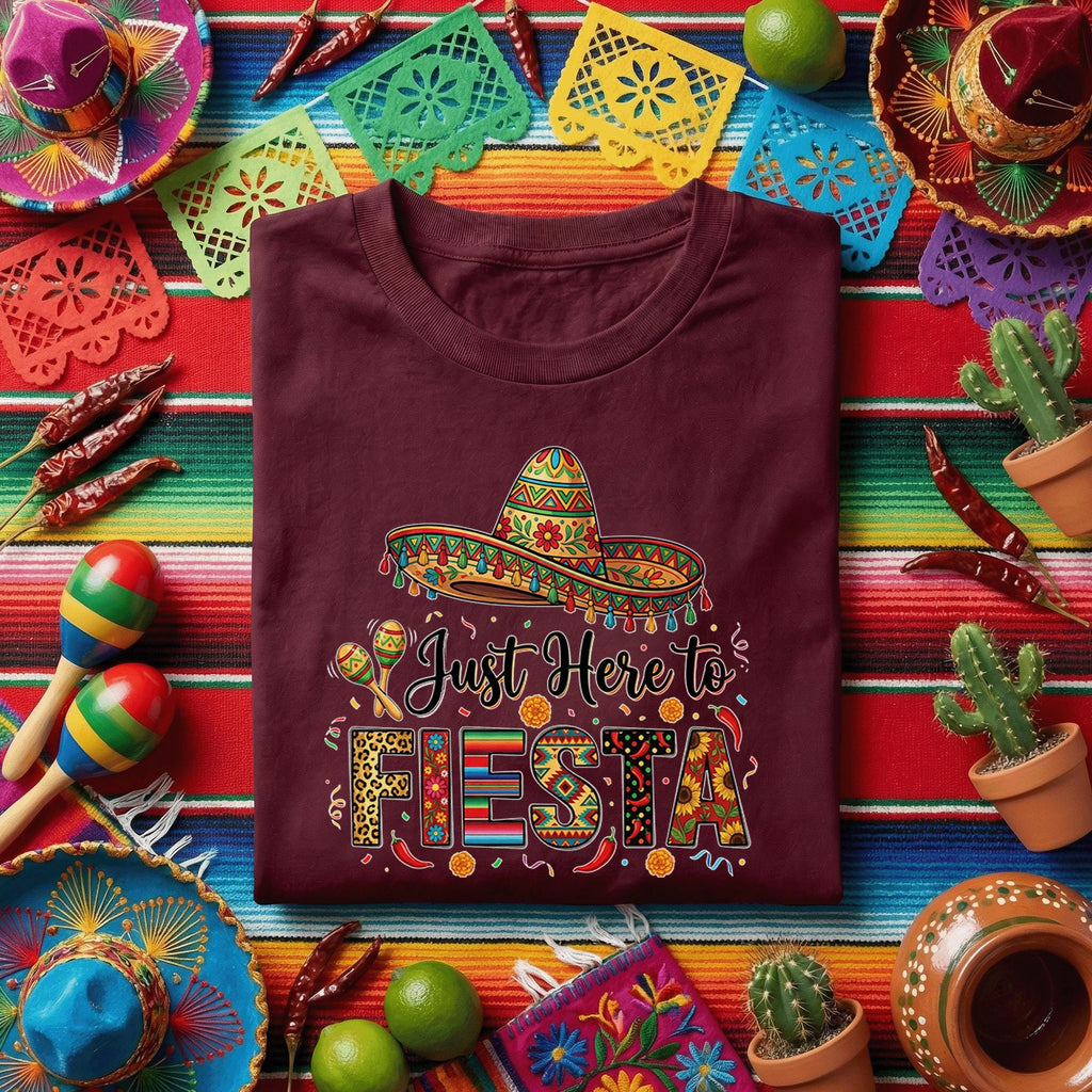 Just Here For The Fiesta Shirt Cinco De Mayo Party Tee Mexican Fiesta Shirt Sombrero Maracas Tee Funny Cinco De Mayo Shirt