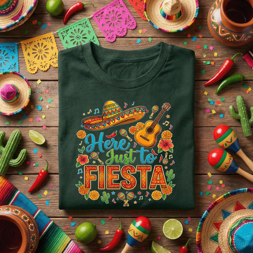 Here Just To Fiesta Shirt Cinco De Mayo Fiesta Tee Mexican Party Shirt Sombrero Guitar Maracas Tee Funny Cinco De Mayo Shirt