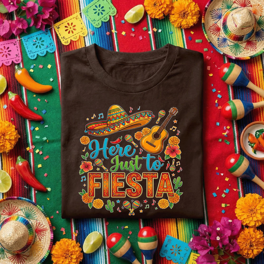Here Just To Fiesta Shirt Cinco De Mayo Fiesta Tee Mexican Party Shirt Sombrero Guitar Maracas Tee Funny Cinco De Mayo Shirt