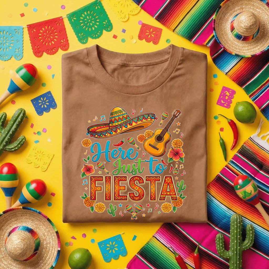 Here Just To Fiesta Shirt Cinco De Mayo Fiesta Tee Mexican Party Shirt Sombrero Guitar Maracas Tee Funny Cinco De Mayo Shirt
