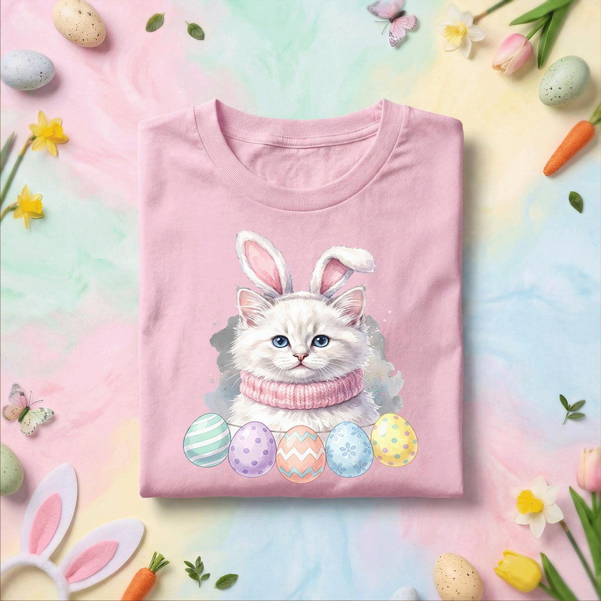 Cute Easter Bunny Cat Shirt, Kitten With Bunny Ears Easter Tee