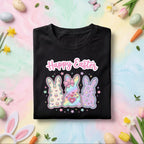 Happy Easter Bunny Shirt, Cute Pastel Bunny Trio Easter Tee, Kawaii Bunny Easter Graphic Shirt, Spring Egg Hunt Holiday Gift