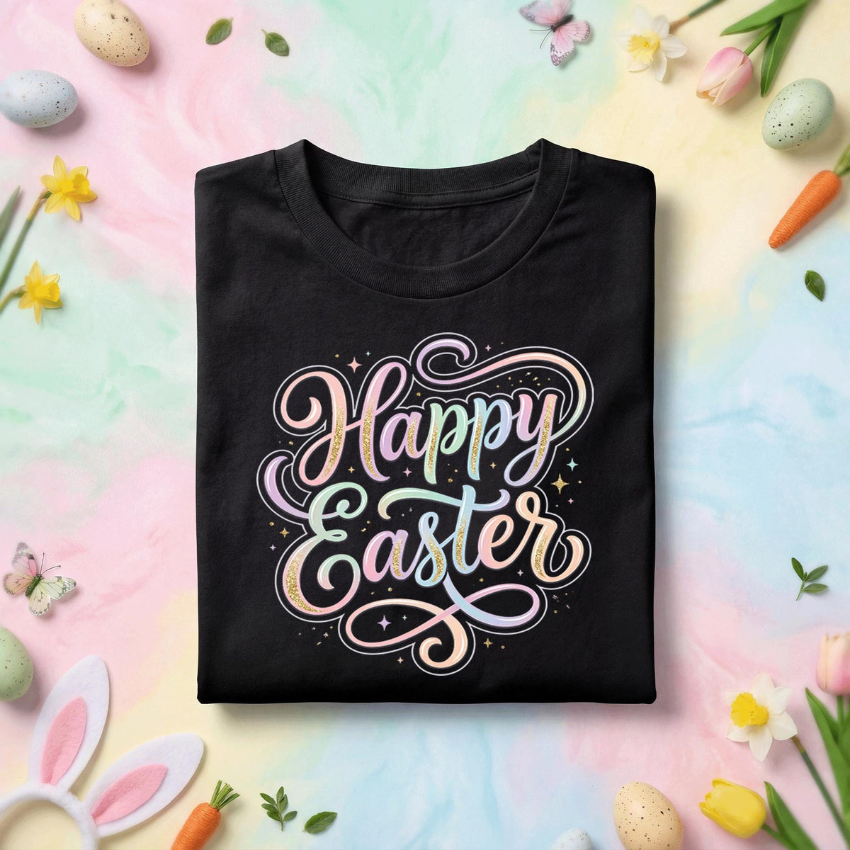 Happy Easter Shirt, Pastel Happy Easter Typography Tee, Cute Spring Easter Graphic Shirt, Easter Holiday Gift Tee