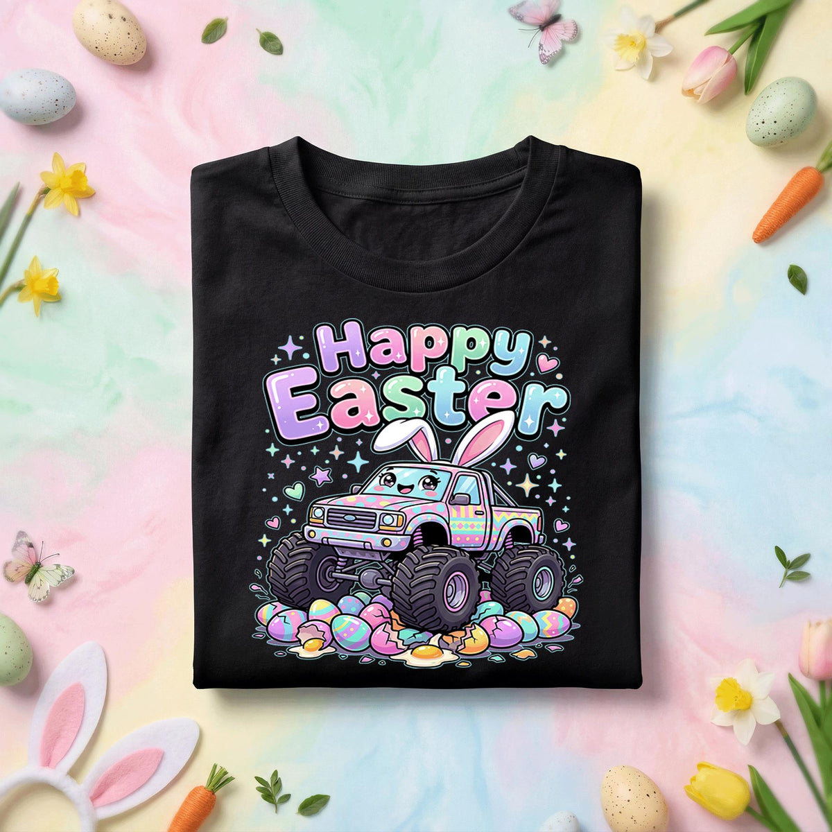 Cute Easter Monster Truck Shirt, Happy Easter Bunny Truck Tee