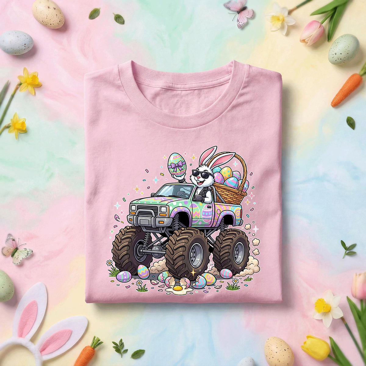 Funny Easter Bunny Monster Truck Shirt, Easter Bunny Truck Graphic Tee, Cute Egg Hunt Monster Truck Shirt, Kids Easter Truck Gift