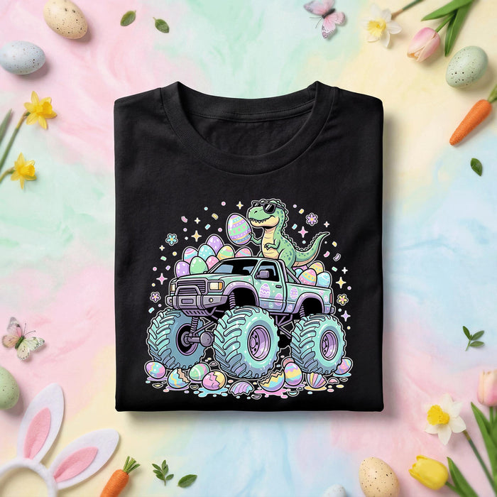 Funny Easter Dinosaur Monster Truck Shirt Boys, Dino Easter Truck Graphic Tee