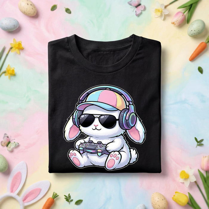 Cute Gamer Bunny Shirt, Funny Gaming Bunny With Headphones Tee