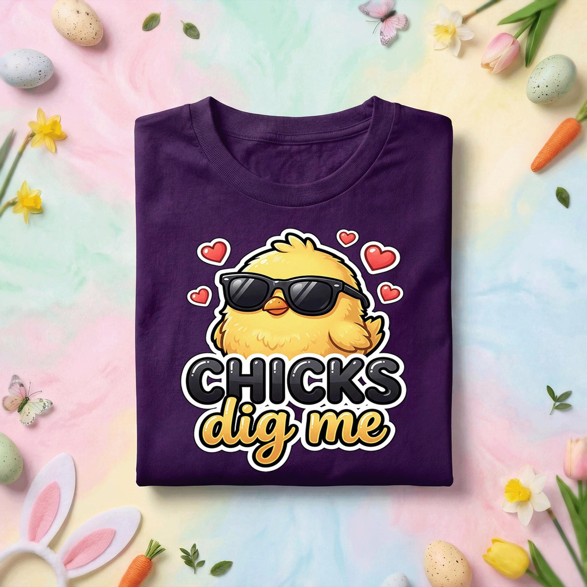 Funny Easter Chick Shirt Chicks Dig Me, Cute Baby Chick With Sunglasses Tee, Funny Easter Pun Shirt, Easter Party Gift