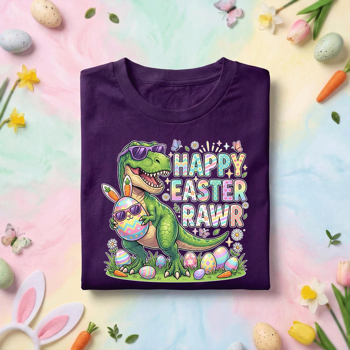 Happy Easter Rawr Dinosaur Shirt, Funny T Rex Easter Egg Graphic Tee, Cute Dinosaur Easter Shirt for Kids, Easter Dino Gift