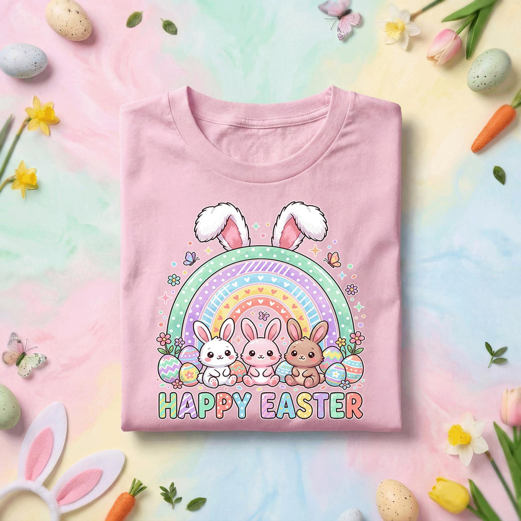 Cute Happy Easter Bunny Shirt Rainbow Easter Bunny Graphic Tee, Kawaii Bunny Easter Shirt