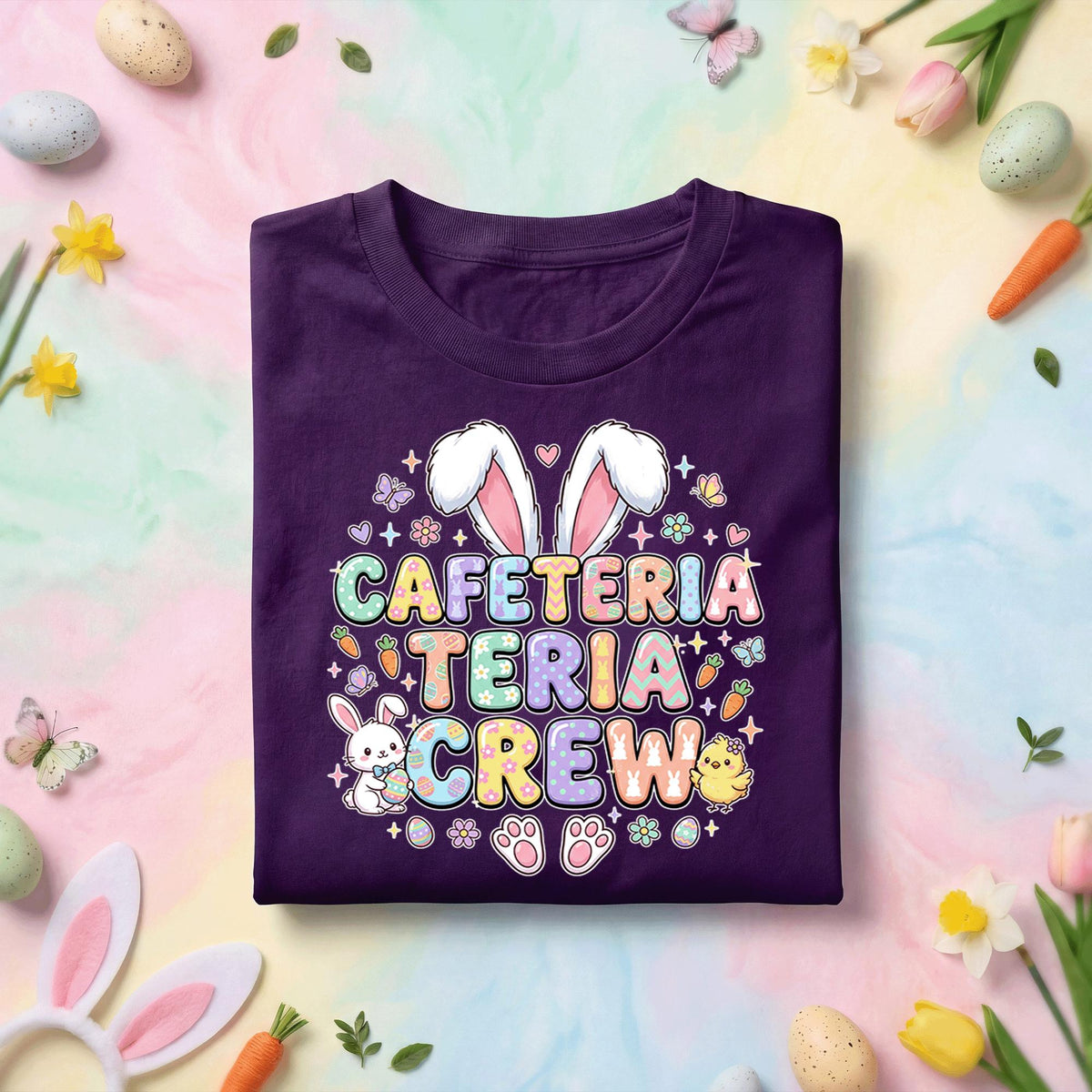 Cafeteria Teri Crew Easter Shirt Funny School Easter Teacher Staff Bunny Graphic Tee, Cute Easter Bunny Teacher Shirt for Cafeteria Team