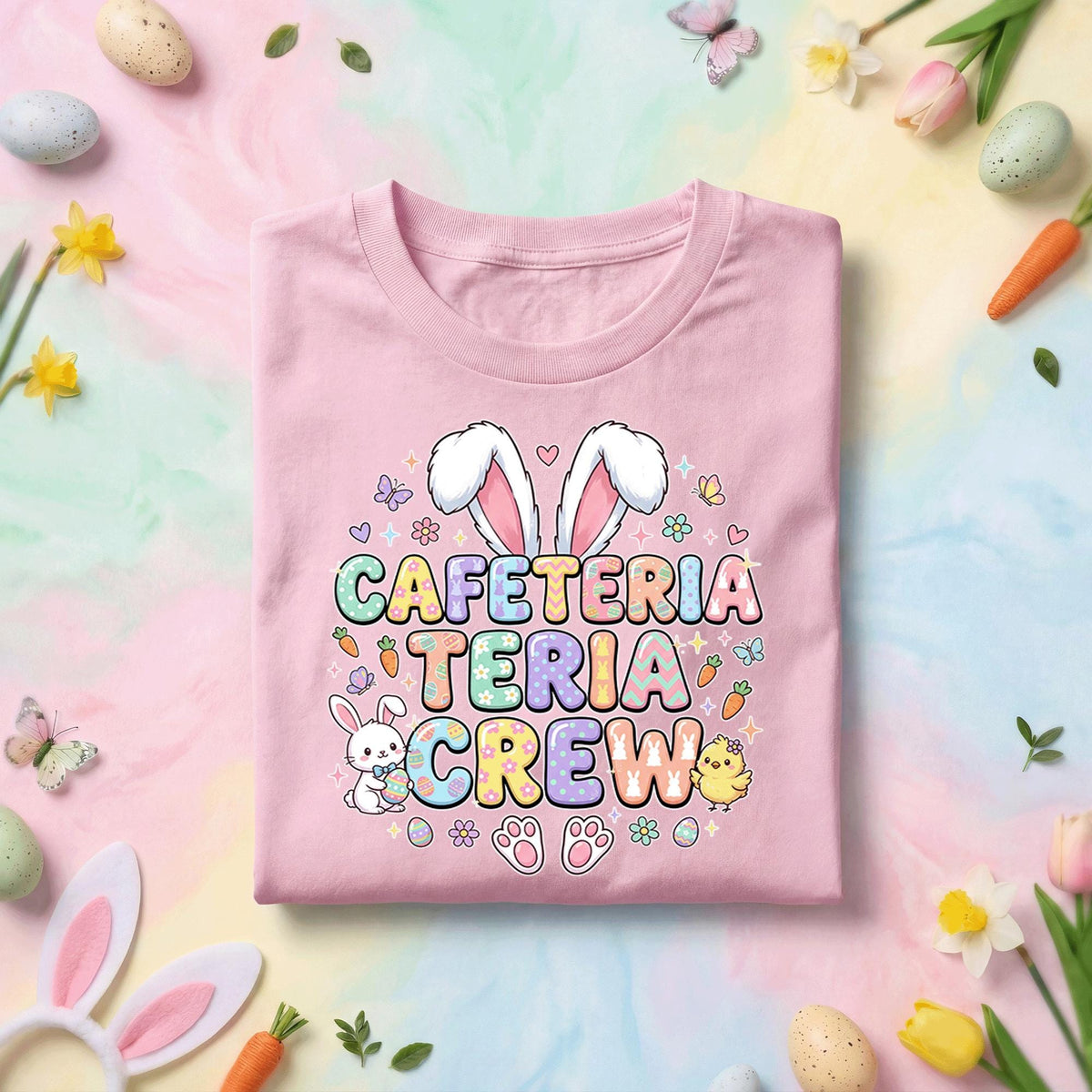 Cafeteria Teri Crew Easter Shirt Funny School Easter Teacher Staff Bunny Graphic Tee, Cute Easter Bunny Teacher Shirt for Cafeteria Team