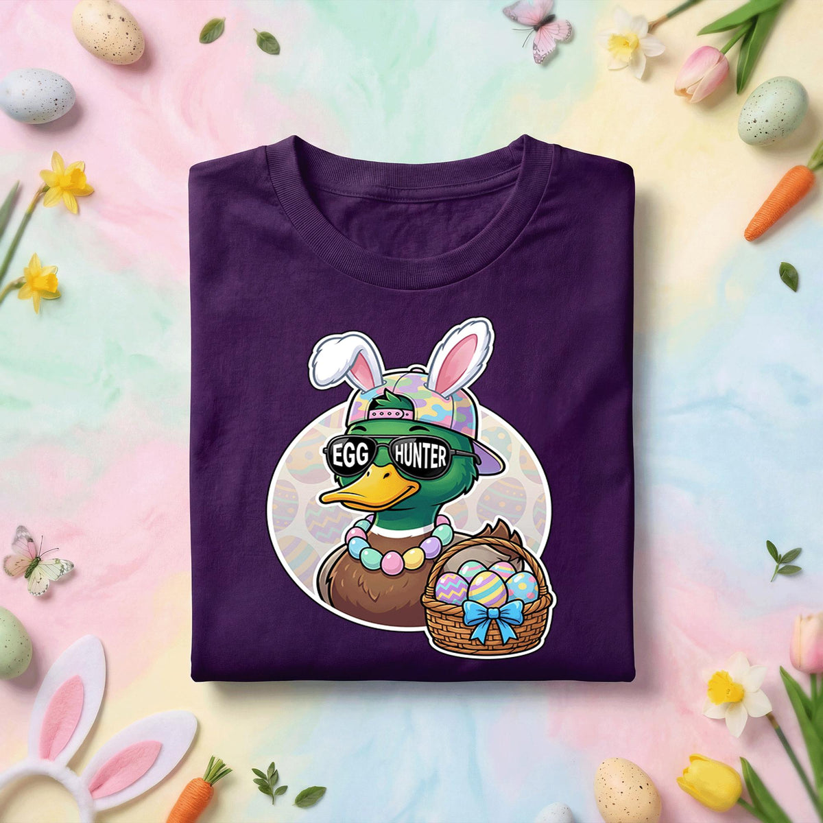 Funny Easter Duck Egg Hunter Shirt Bunny Ears Duck Graphic Tee, Easter Egg Hunt Duck Shirt, Cute Easter Duck Gift