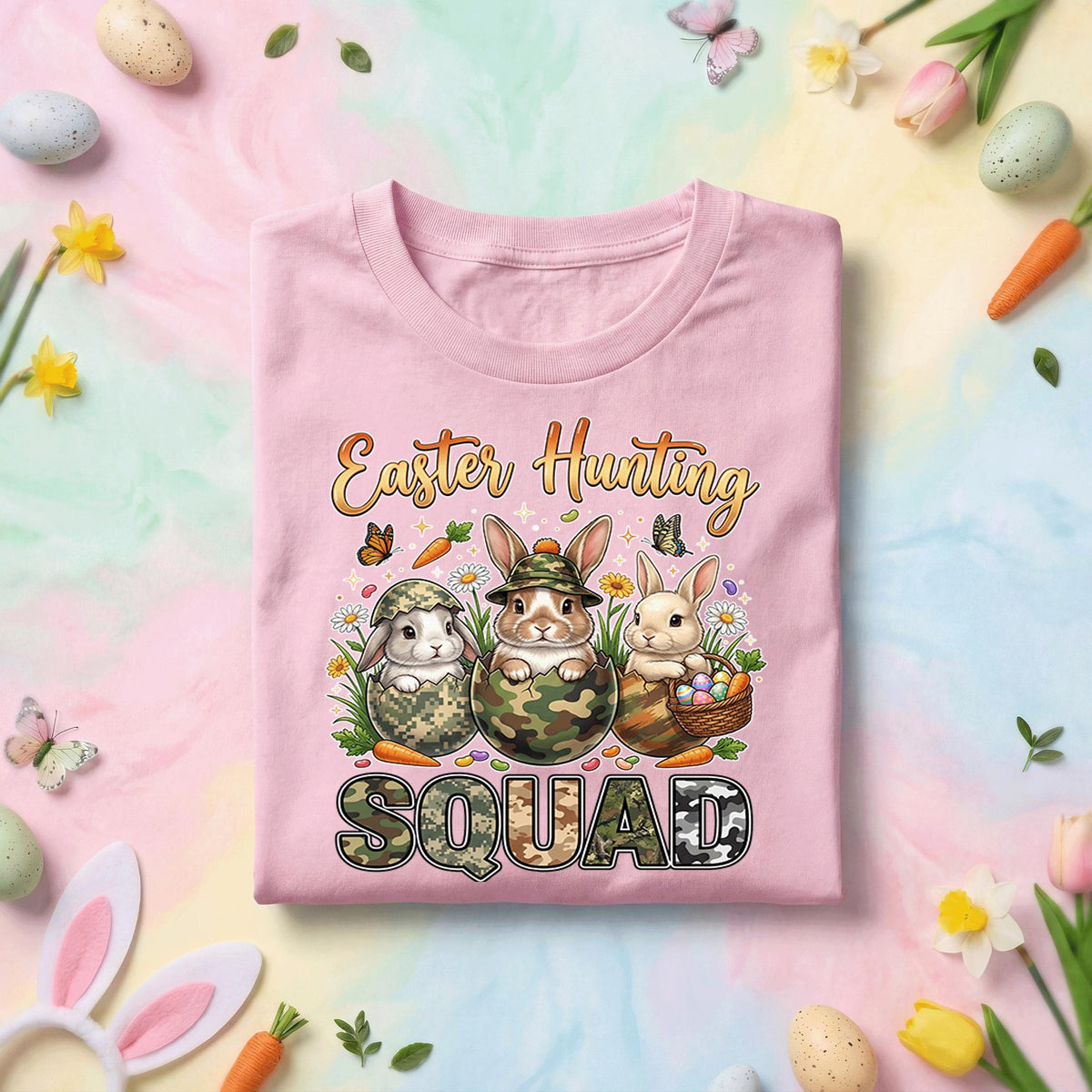 Easter Hunting Squad Bunny Shirt Camo Easter Bunny Graphic Tee, Funny Easter Egg Hunt Squad Shirt, Family Easter Hunting Shirt