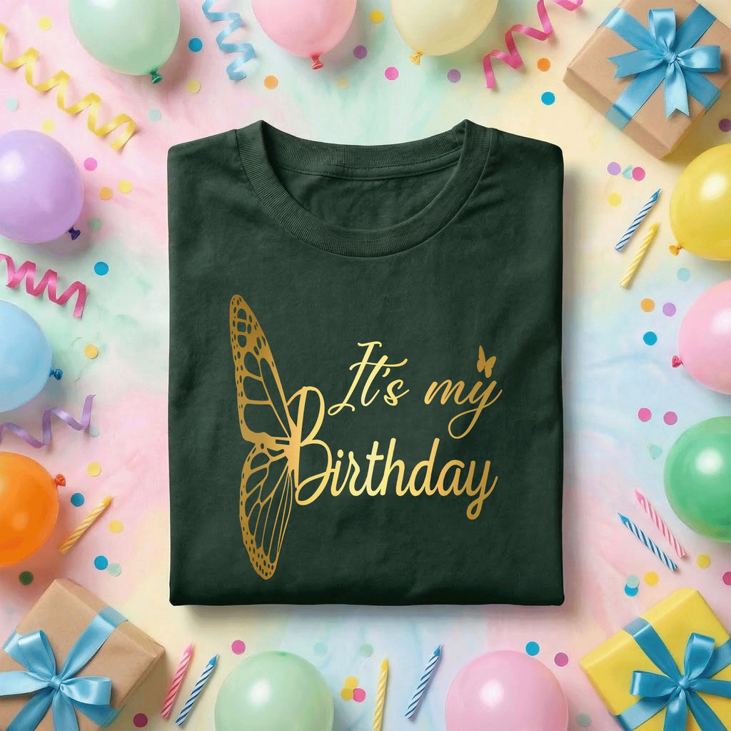 It’s My Birthday Shirt Butterfly Women, Cute Birthday Girl Tee, Gold Butterfly Birthday Outfit, Minimalist Birthday Party Shirt Gift